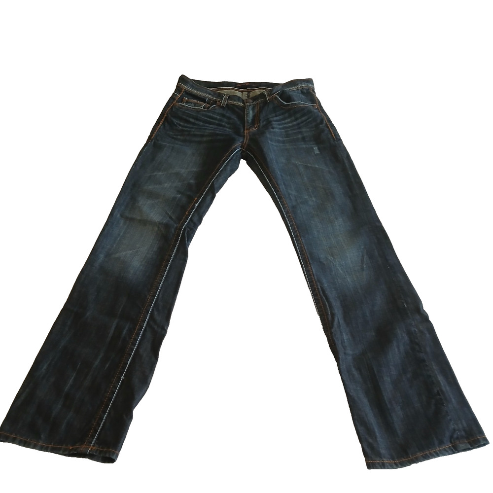 Seven7 Jeans Men 31x34 Blue Dark Wash Fading Straight Leg Deco Stitching Denim